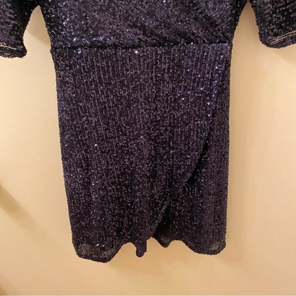 Lulus Navy Blue Sequin Faux-Wrap Mini Dress XS Great for New Years Eve - Picture 6 of 10